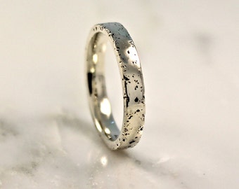 Slim White Gold Wedding Ring, Alternative Textured Wedding Band, 9ct White Gold.