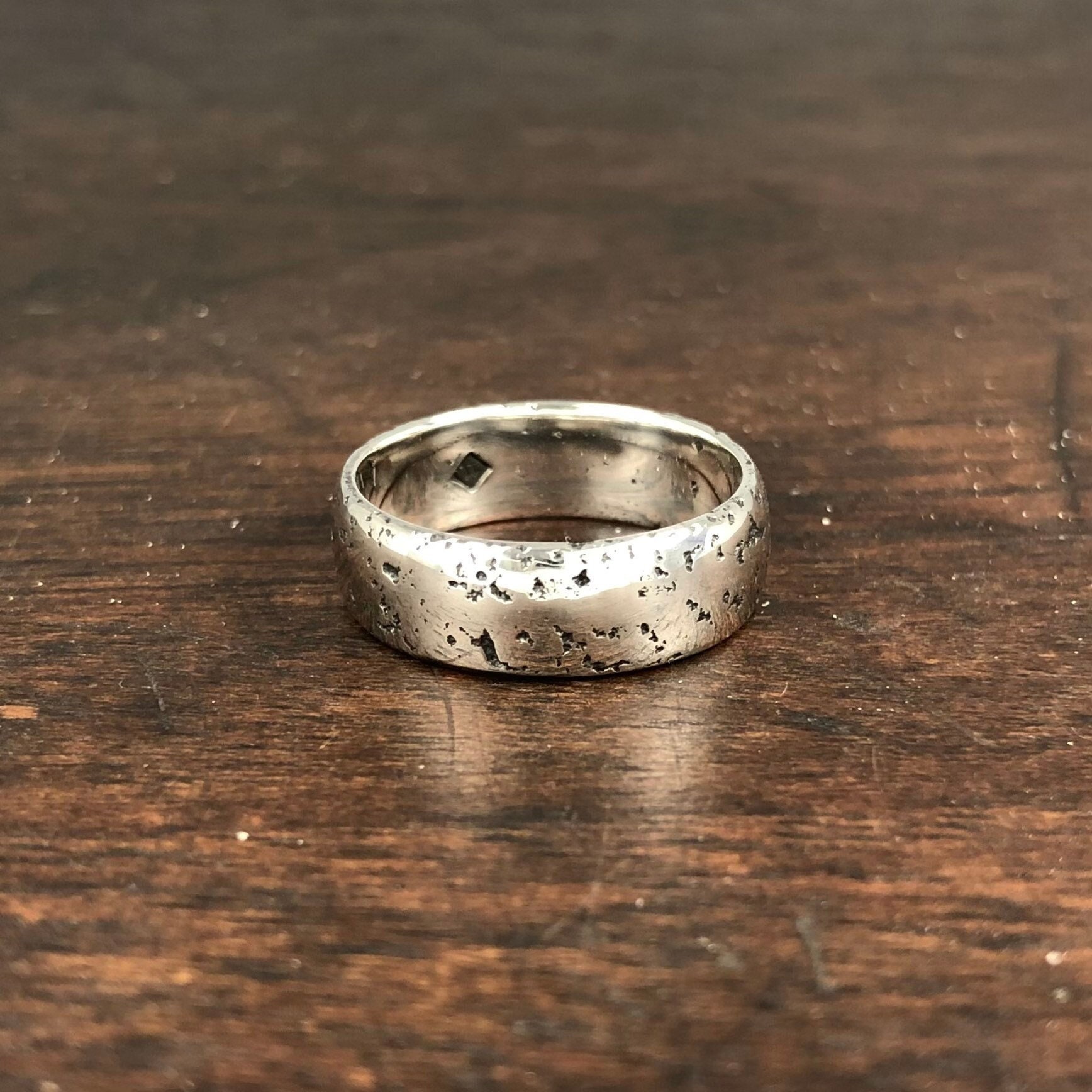7mm Textured Silver Ring, Matt Sand Cast Ring