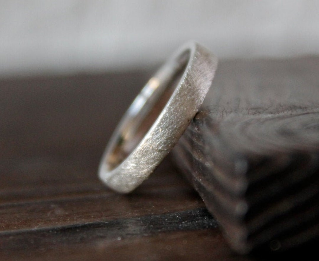 Brushed Silver Ring, Thin Textured Band, Rustic Sand Cast Ring.