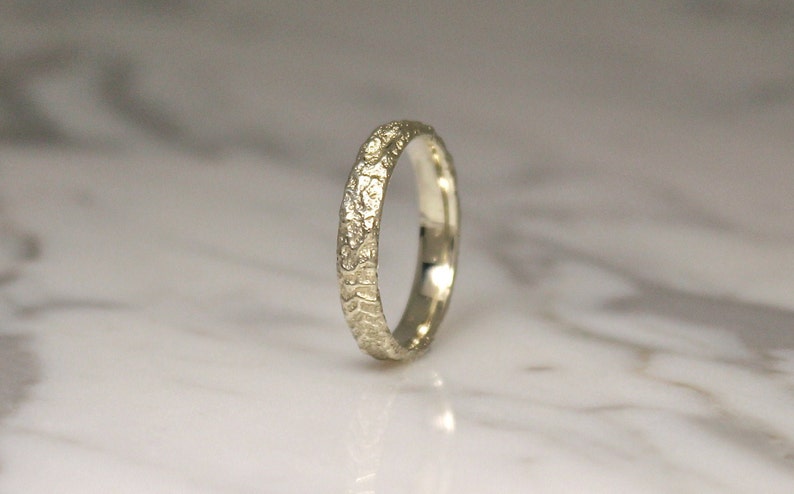 Thin White Gold Wedding Ring, Slim Sandcast Band, Mountian Ring. image 6