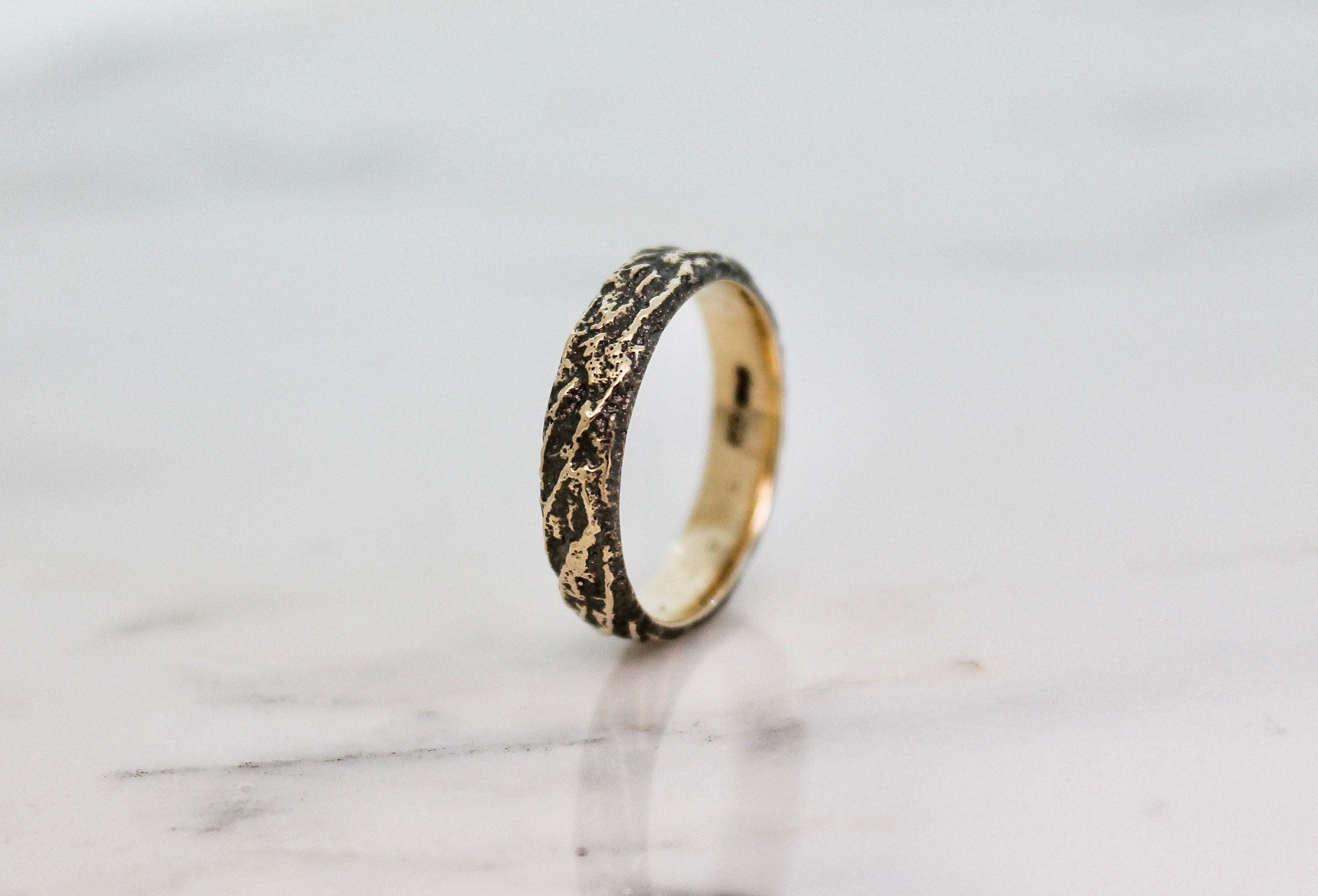 Black Gold Mountain Ring, Viking Celtic Band, Rustic Wedding Ring.