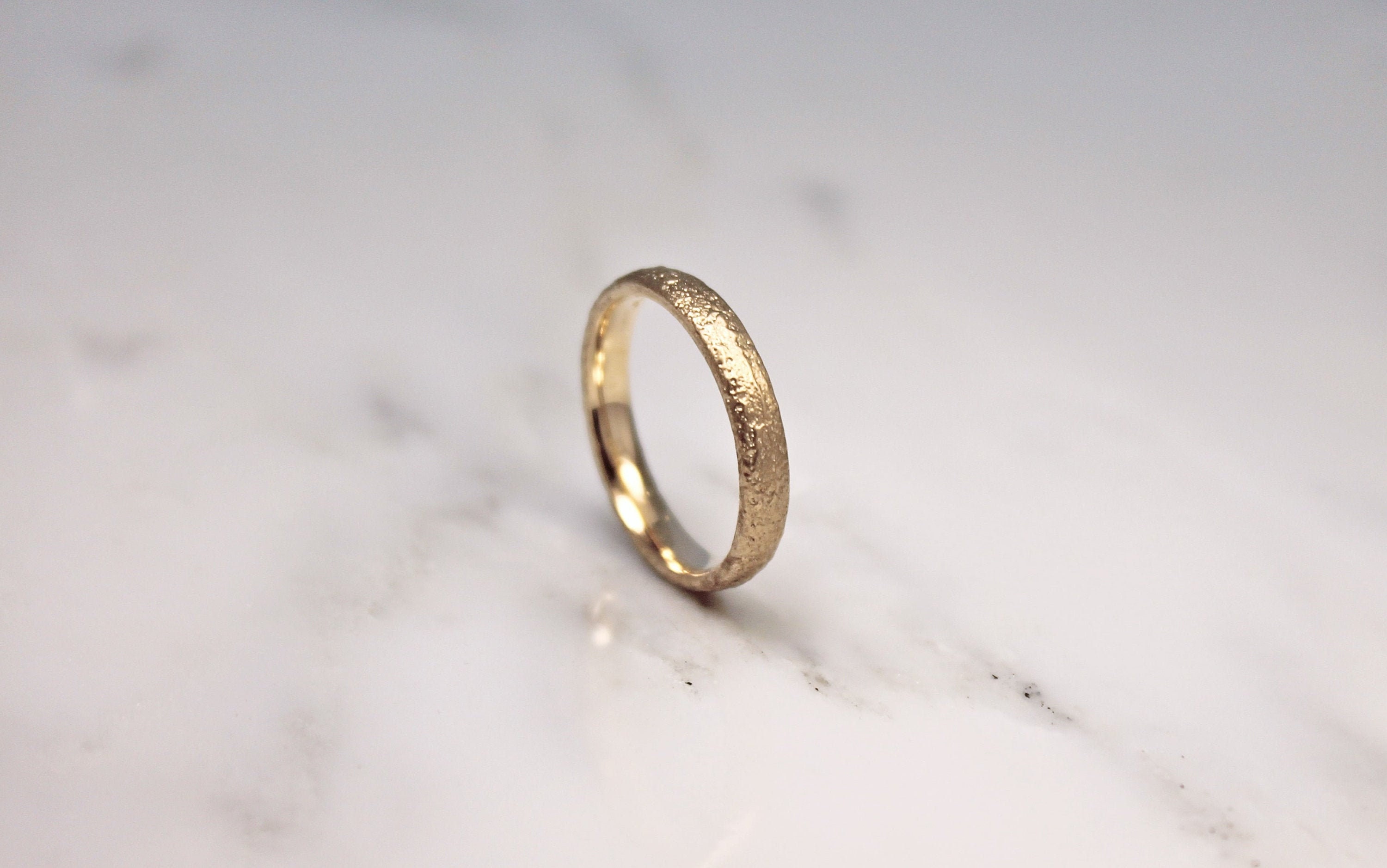 Sand Cast Ring, Textured Band, Thin 9Ct Yellow Ring By Woodengold