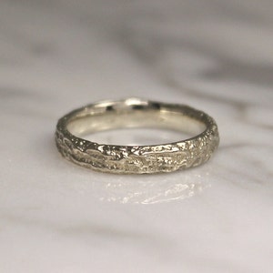 Thin White Gold Wedding Ring, Slim Sandcast Band, Mountian Ring. image 3