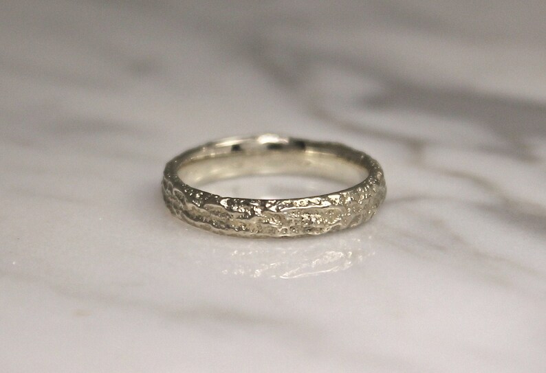 Thin White Gold Wedding Ring, Slim Sandcast Band, Mountian Ring. image 3