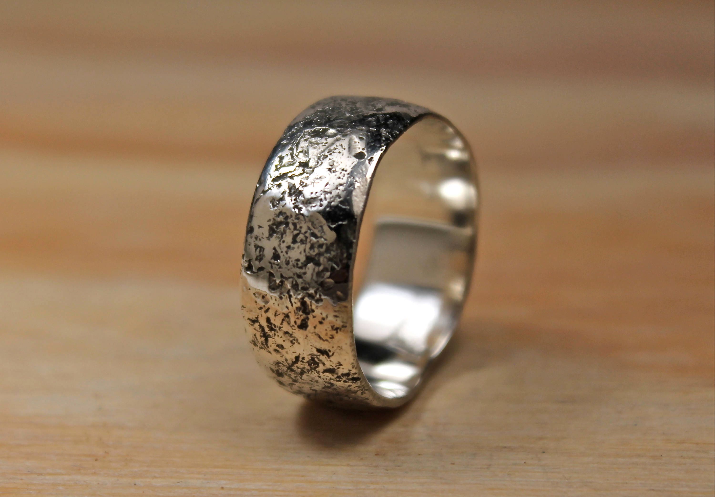 Chunky Silver Ring, Hand Hammered Band, 7mm Men’s Textured Forged Industrial Jewellery