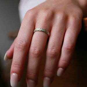 Thin White Gold Wedding Ring, Slim Sandcast Band, Mountian Ring. image 7