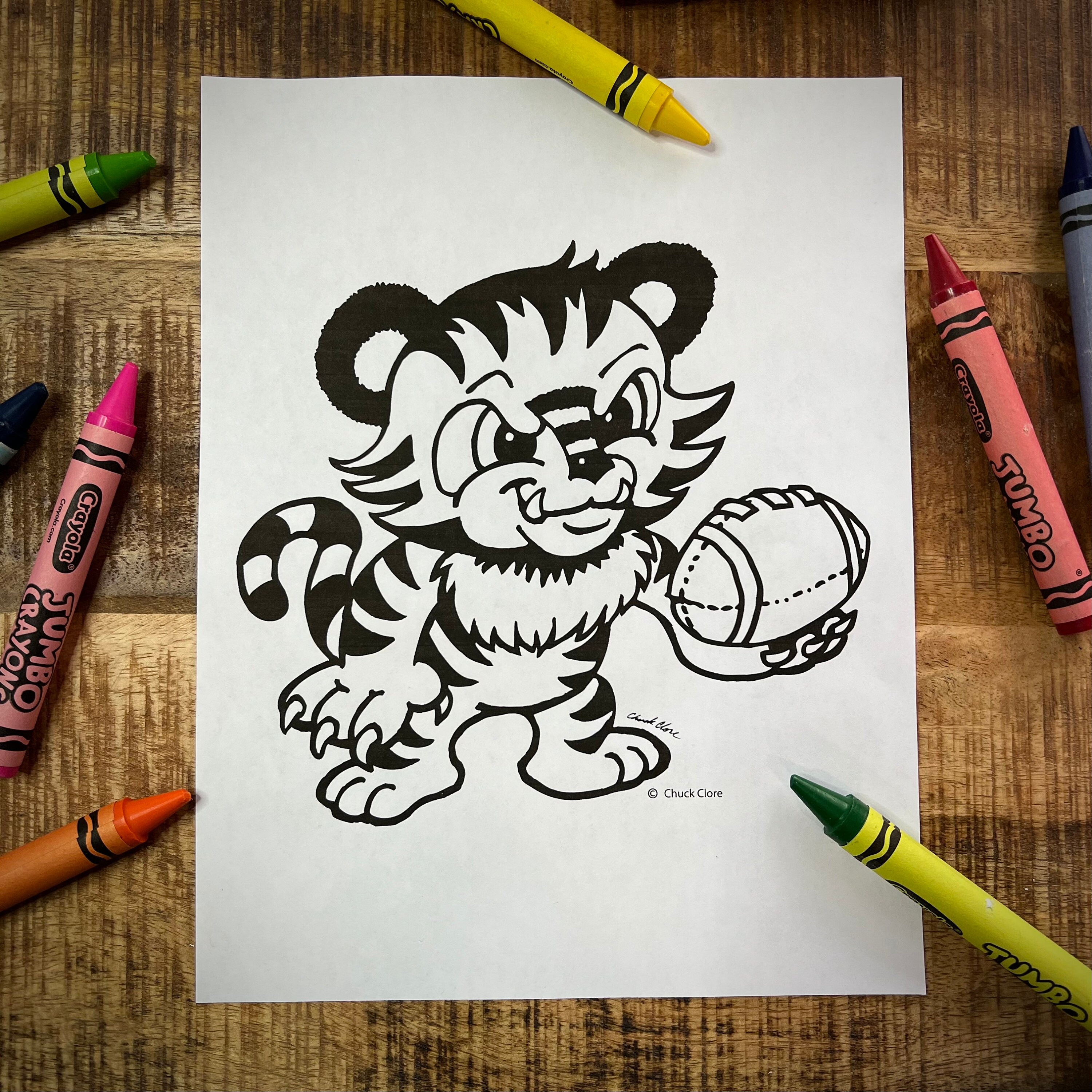 Coloring Page: Tiger Mascot With Football Pen and Ink Drawing - Etsy