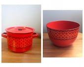 Red Enamelware Large Bowl Casserole MCM Finel Made in Finland Mid Century Modern Scandinavian Kitchen Kaj Frank Kehrä