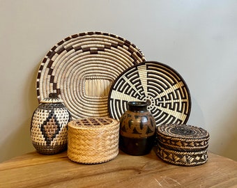 Baskets and Pottery // Ethnic Collection Brown Natural Boho Artisan Instant Interest Texture Geometric Coiled Wabi Sabi