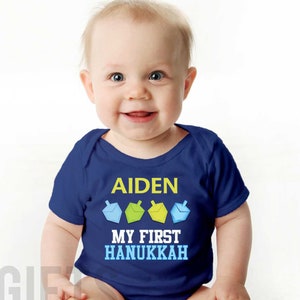 My First Hanukkah Baby Bodysuit with Baby's Name, Personalized, 1st Chanukkah, Festival Of Lights Baby