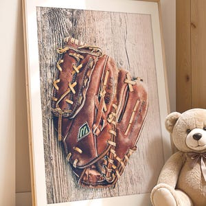 Baseball Print, Baseball Glove Digital Download, Printable Baseball Poster, Vintage Photography, Sports Art, Boys Room Decor, Nursery Art