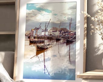 Impressão da Irlanda: Fotografia de Galway, Arte em barcos vintage, Arte de parede de veleiros, Decoração náutica irlandesa, Pôster de viagem, Paisagem marinha da Irlanda (digital)
