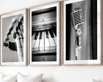 Musik Poster Druckbare Musik Kunst Mikrofon Druck Geschenk für Musiker Gitarre Wand Kunst Klavier Dekor Musikzimmer Fotografie Instrument Poster