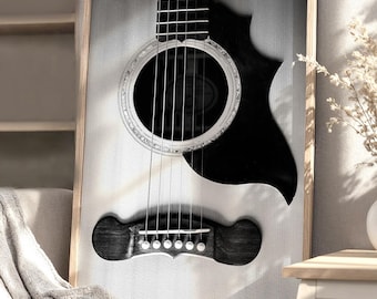 Guitar Print: Music Wall Art, Printable Acoustic Guitar Poster, Black and White Photography, Musician Decor, Boys Room (Digital Download)