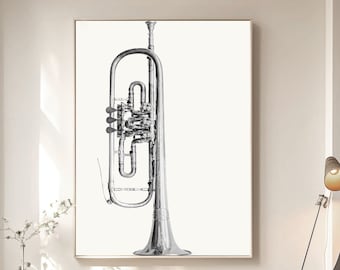 Trompeta, Descarga digital, Arte de pared de trompeta, Impresión musical, Fotografía de trompeta, Trompeta vintage, Decoración de pared de jazz, Regalo para músico