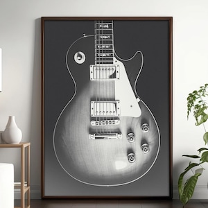 Electric Guitar Print, Les Paul, Printable Music Art, Black and White Photography, Gift for Musician, Vintage Guitar Poster, Music Decor