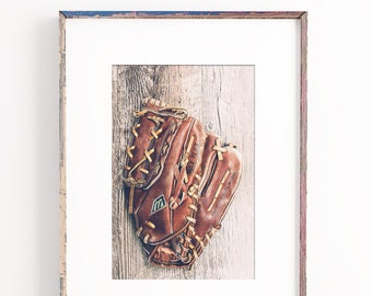 Baseball Print, Baseball Glove Digital Download, Printable Baseball Poster, Vintage Photography, Sports Art, Boys Room Decor, Nursery Art