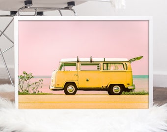 VW Bus, Dopamine Decor, Trendy Wall Art, Funky Decor, Boho Print, Yellow VW Bus, Gift for Her, Roadtrip Print, Yellow Kids Room, VW Gift