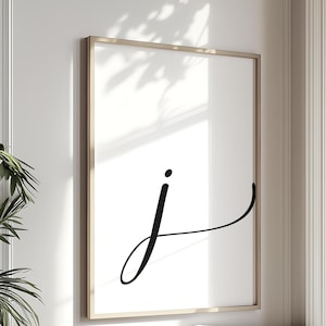 Letra J imprimible / Impresión artística con letras / Póster de pared digital con iniciales / Arte de pared con monograma para guardería / Impresión con letra J / Decoración tipográfica moderna