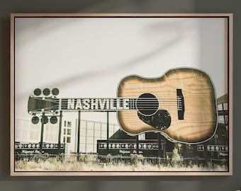 Impression de Nashville : art mural guitare, décoration de musique country imprimable, enseigne de Nashville, art rétro du Tennessee, affiche d'appartement (téléchargement numérique)