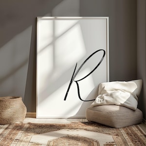 Letra imprimible R / Impresión de arte de letras / Cartel de pared digital inicial R / Arte de pared de vivero de monogramas / Impresión de letra R / Decoración de tipografía R