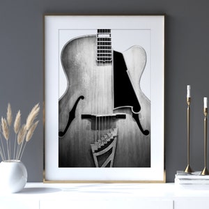 Guitar Print, Vintage Guitar Photography - Digital Download, Printable Music Art, Black and White Poster, Gift for Musician | Print Yourself