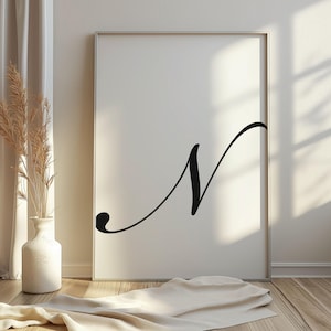 Letra N imprimible / Impresión artística con letras / Póster digital de pared con la inicial N / Arte de pared con monograma para guardería / Impresión con la letra N / Decoración tipográfica con N