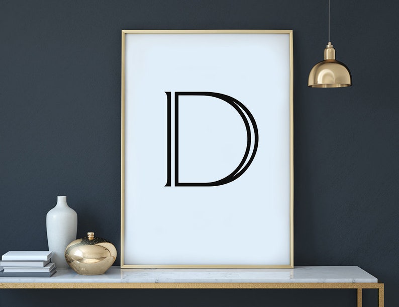 Letter D digital dowload.  Black letter on white background.