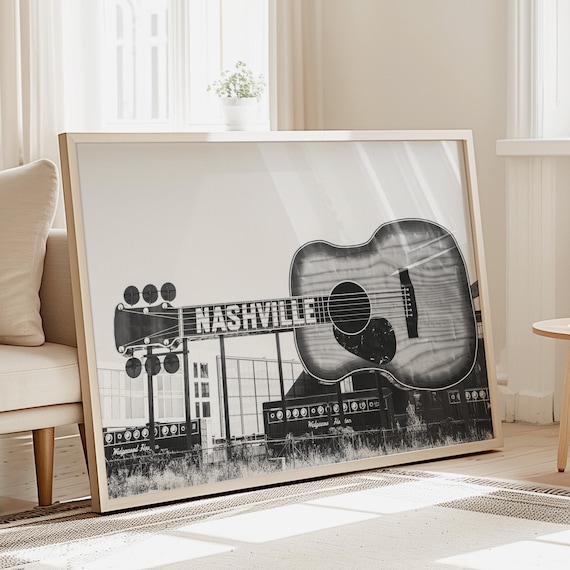 Nashville Print, Guitar Wall Art Nashville Printable Country Music Decor Nashville Sign Retro Tennessee Art Apartment Poster (digital)