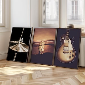 Music Print Set of 3, Printable Music Art, Guitar Photography, Drum Wall Art, Gift for Musician, Vintage Music Poster, Modern Music Art