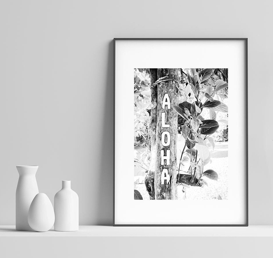 Aloha Print Hawaii Printable Art Black and White Etsy