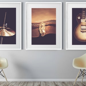 Music Print Set of 3, Printable Music Art, Guitar Photography, Drum Wall Art, Gift for Musician, Vintage Music Poster, Modern Music Art