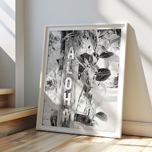 Aloha Print, Hawaii Printable Art, Black and White Photography, Tropical Wall Decor, Aloha Decor, Beach House Print, Surf Art, Coastal