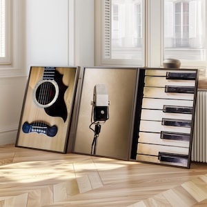 Music Print Set of 3, Printable Music Art, Music Photography, Piano Art, Microphone Print, Gift for Musician, Guitar Wall Art