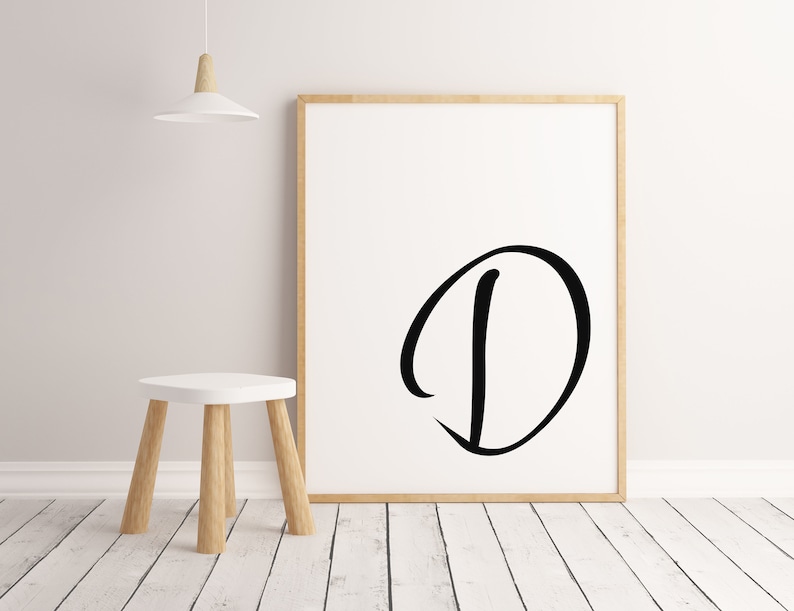 Letter D digital dowload.  Black letter on white background.
