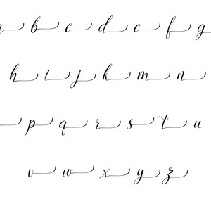 May include: A handwritten alphabet in cursive script, with each letter separated by a small line.