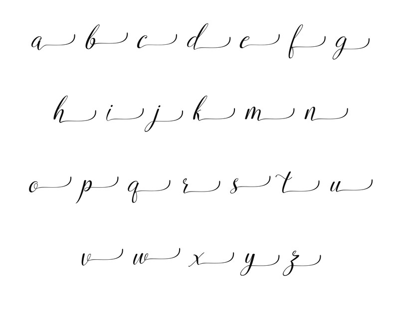 May include: A handwritten alphabet in cursive script, with each letter separated by a small line.
