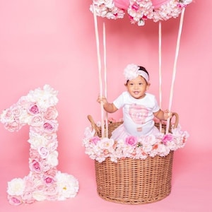 Numero di fiori per il 1° compleanno, grande e indipendente, accessorio fotografico per la festa di compleanno, decorazione per foto di Cake Smash, numero floreale rosa, grande decorazione audace rosa