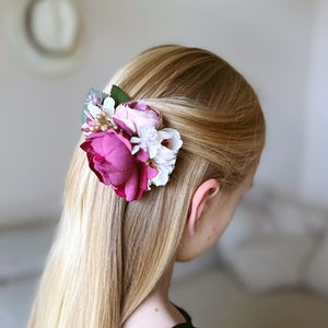 Flower Hair Clip Pink and White Silk Flower Hair Clip Bridal Hair accessories Bridesmaids Hair Clip Floral Headpiece Flower Girl Hairpiece
