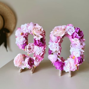 Números de cumpleaños independientes Número floral Letras de flores grandes Accesorio fotográfico de cumpleaños Decoración de aniversario de oro Decoración de fiesta de 90 cumpleaños