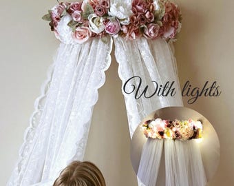 Lace Bed Canopy Wall teester French Style Tulle Wall Decor Cottage cor bedroom decorative lights
