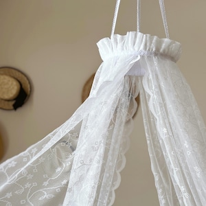 Cortina de dosel de encaje para cama, dosel de princesa para decoración de habitación infantil, dosel para cuna de bebé, cortinas de techo estilo boho, decoración de habitación infantil, telón de fondo para bodas
