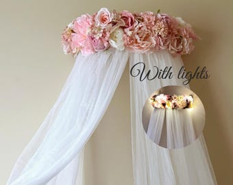 Princess Bed Crown Canopy Pink Floral Decor Nursery Decorative lights bedroomlighting