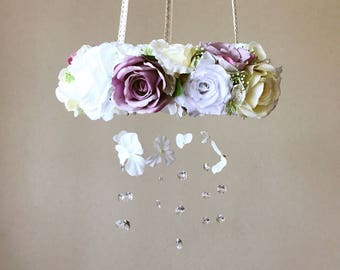 Baby mobile, Floral mobile, Genuine Swarovski crystal mobile / Crib mobile, Vintage inspired, Wedding chandelier, Vintage rose, Blush mobile