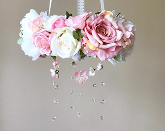 Flower mobile with genuine Swarovski crystals, Flower mobile, Baby mobile / Crib mobile, Vintage inspired, Wedding chandelier