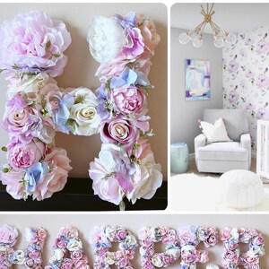 Decoraciones para guardería, letras de flores personalizadas, decoración de habitación bohemia, decoración de guardería personalizada, regalo para baby shower, accesorio fotográfico para pastel smash