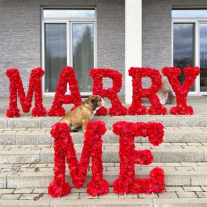Propuesta de matrimonio, letras de 30 pulgadas, decoración de flores de compromiso, letras rojas, decoración de jardín independiente, propuesta al aire libre, fiesta sorpresa