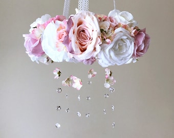 Flower mobile with genuine Swarovski crystals, Flower mobile, Baby mobile / Crib mobile, Vintage inspired, Wedding chandelier