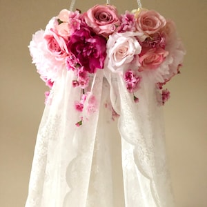 Canopy girl room decor Baby nursery mobile Lace Canopy decor Princess room decor mobile white lace hanging canopy romantic room decor floral