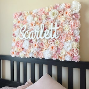 Blush Pink Nursery Wall Art, Floral Panel, Girl nursery decor, Baby Name Sign, Flower Frame, Rose gold nursery, Unique gift, Name sign